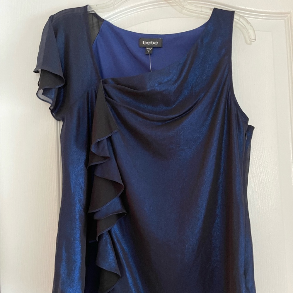 Bebe Midtown Cascading Ruffle Shimm Top